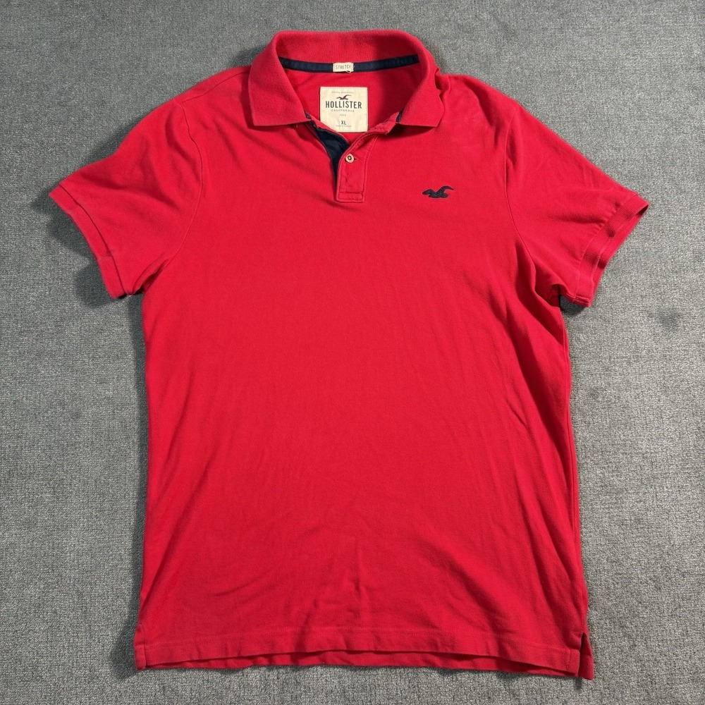 Hollister Polo Shirt Men's Size XLarge Stretch Logo Red Beach Y2K